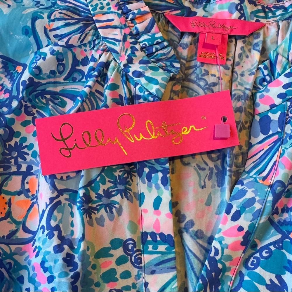 Lilly Pulitzer Blouse Novella Ruffle Hem Tank Top Women’s Size Large NWT - Picture 13 of 16